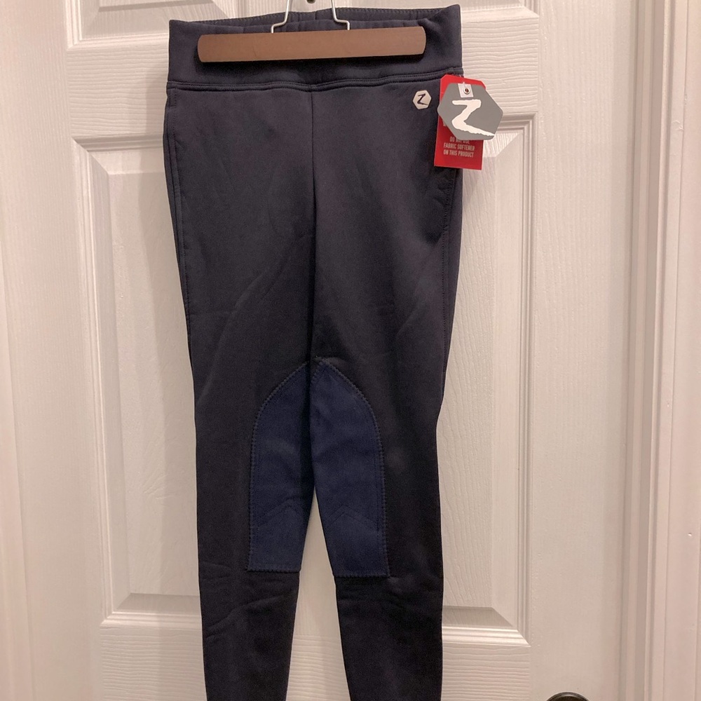 NWT Horze Equestrian knee patch winter tights Navy size 170/US 14-16